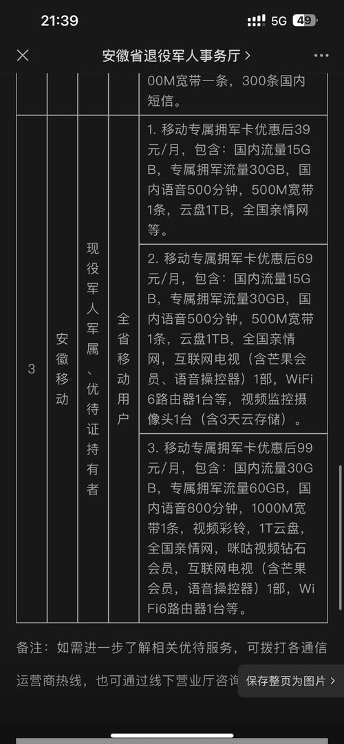 移动拥军卡有哪些套餐？