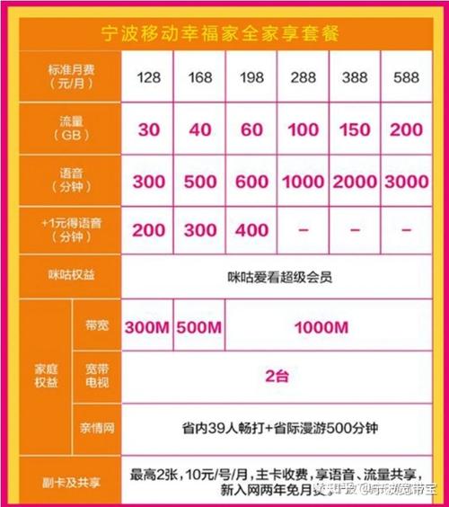 移动家享卡套餐有哪些？