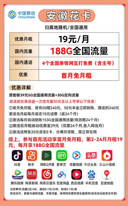 移动花卡19元套餐可选哪些app？