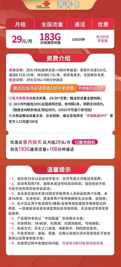 联通卡最低套餐多少啊?