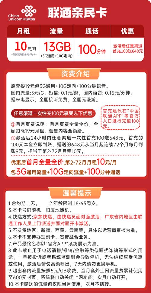 联通卡月套餐最低价格是多少？