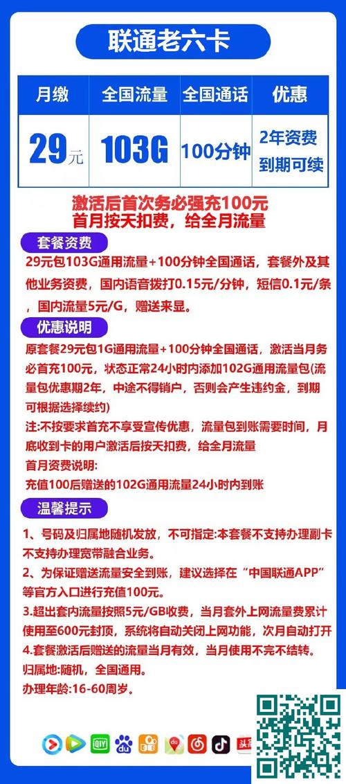 联通卡每月30g流量套餐多少钱?