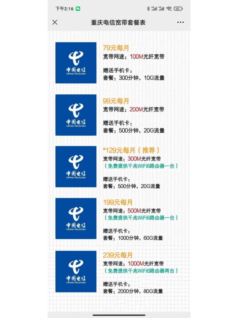电信卡哪个套餐有宽带?
