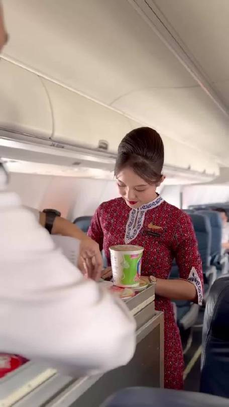 中国女孩在欧洲跨国航班上客串空姐