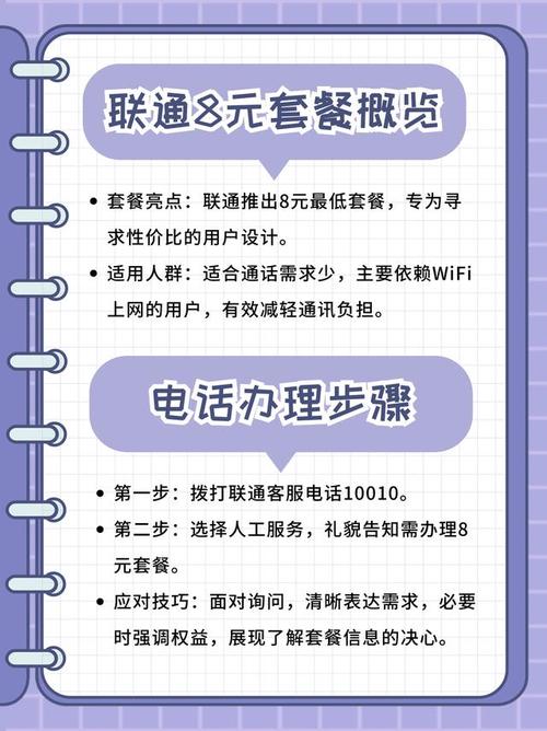 怎么办八元套餐联通卡呢？