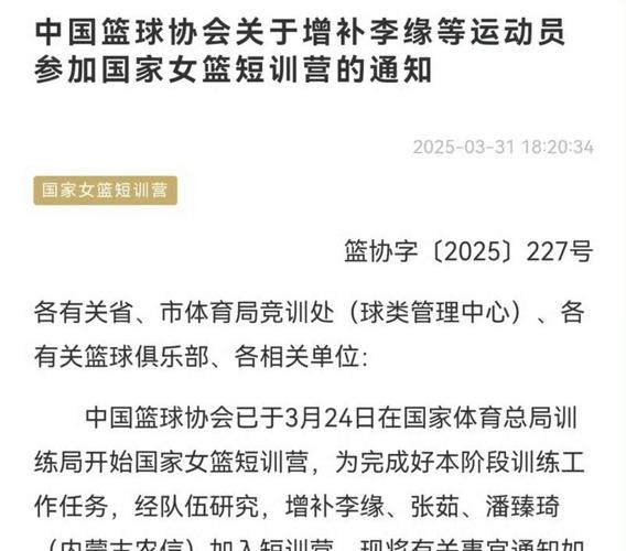 国家女篮公布集训名单