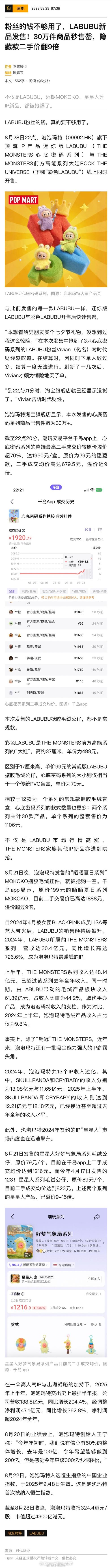 迷你拉布布隐藏款二手价跌56%