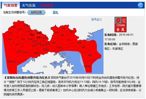 深圳市台风红色预警信号升级启动