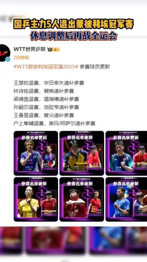 王楚钦孙颖莎等国乒五大主力退赛