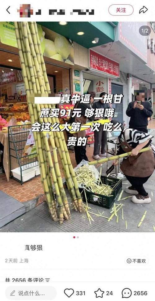 上海一消费者称花91元买一根甘蔗