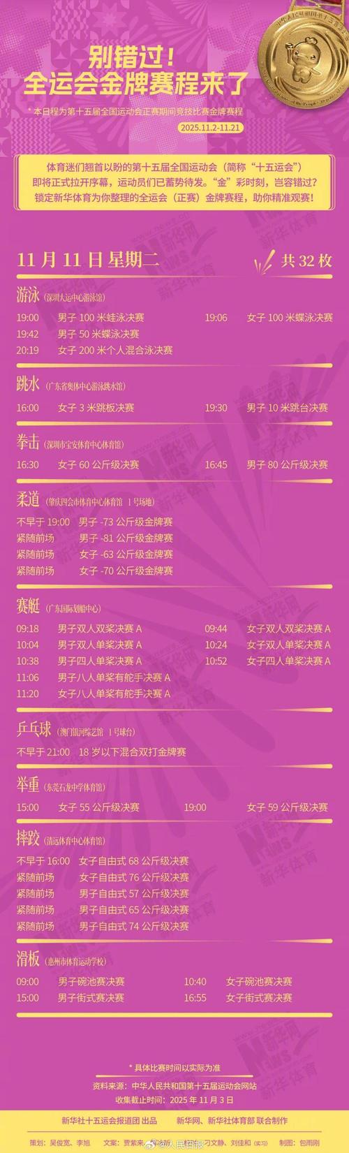 十五运会金牌赛程精彩纷呈，不容错过！