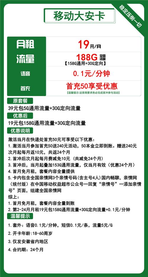 中国移动副卡套餐有哪些？