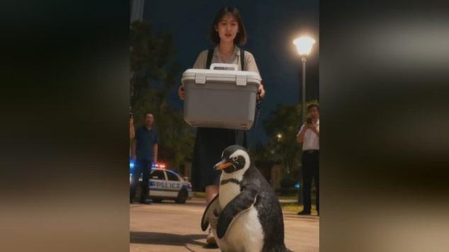 女子在小区里遛企鹅 社区：违法